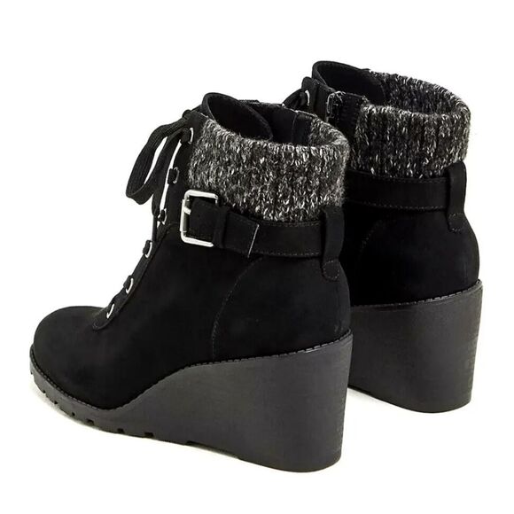 TORRID Women's Wedge Bootie Faux Suede Black Extra Wide Rubber Cushion boot.8W - Picture 4 of 12